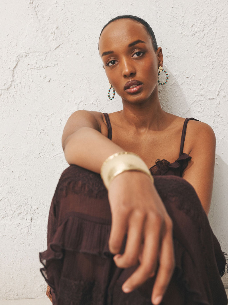 Turquoise and brown bead hoop earrings - British product