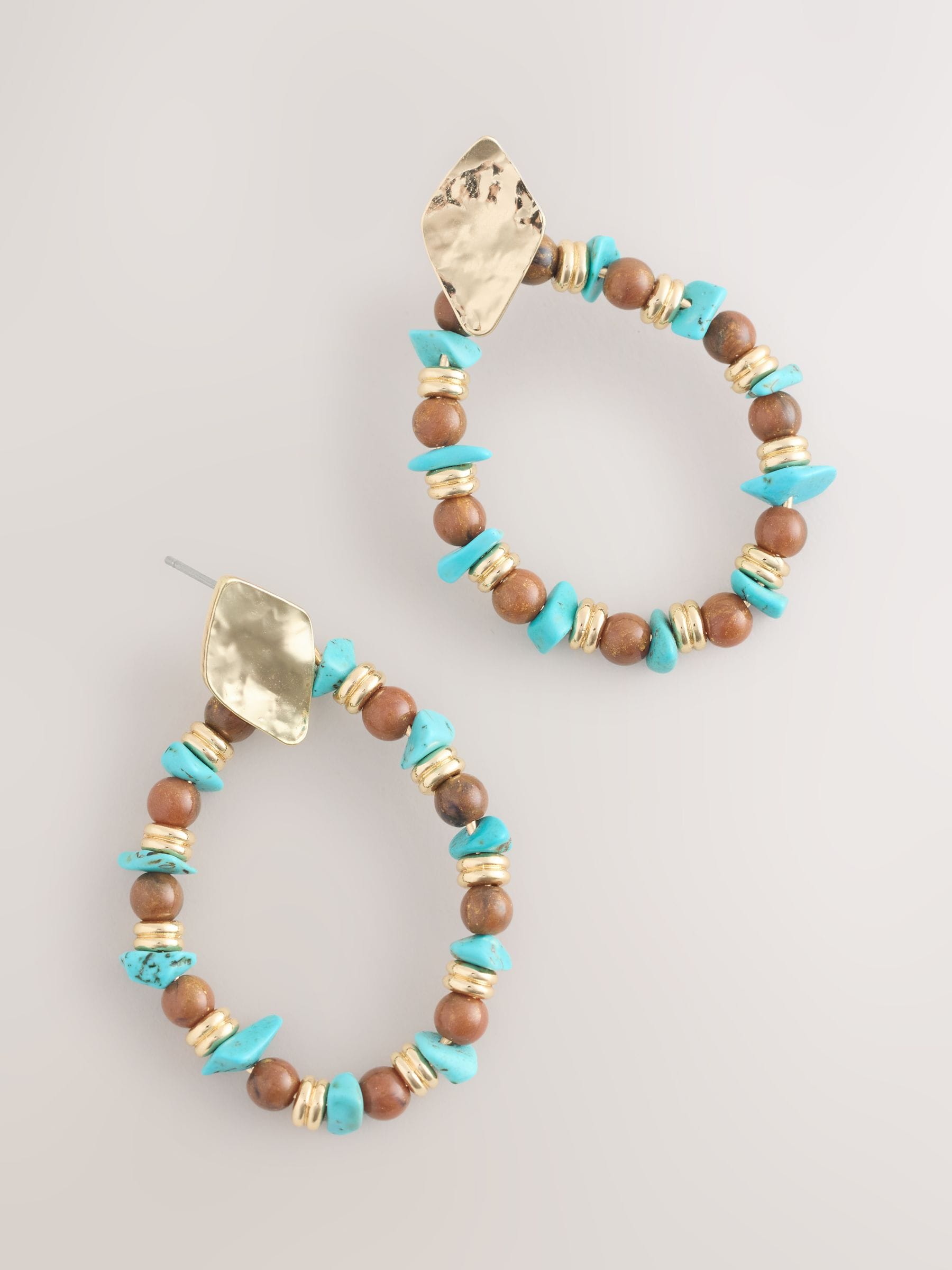 Turquoise and brown bead hoop earrings - British product