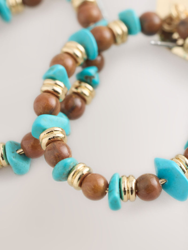 Turquoise and brown bead hoop earrings - British product