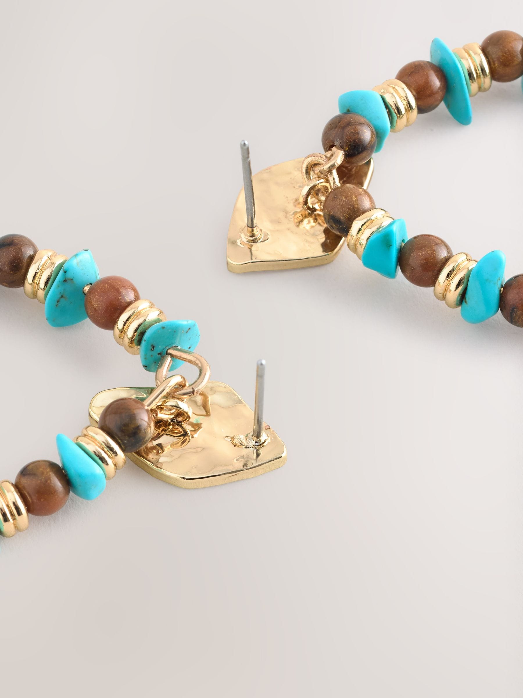 Turquoise and brown bead hoop earrings - British product