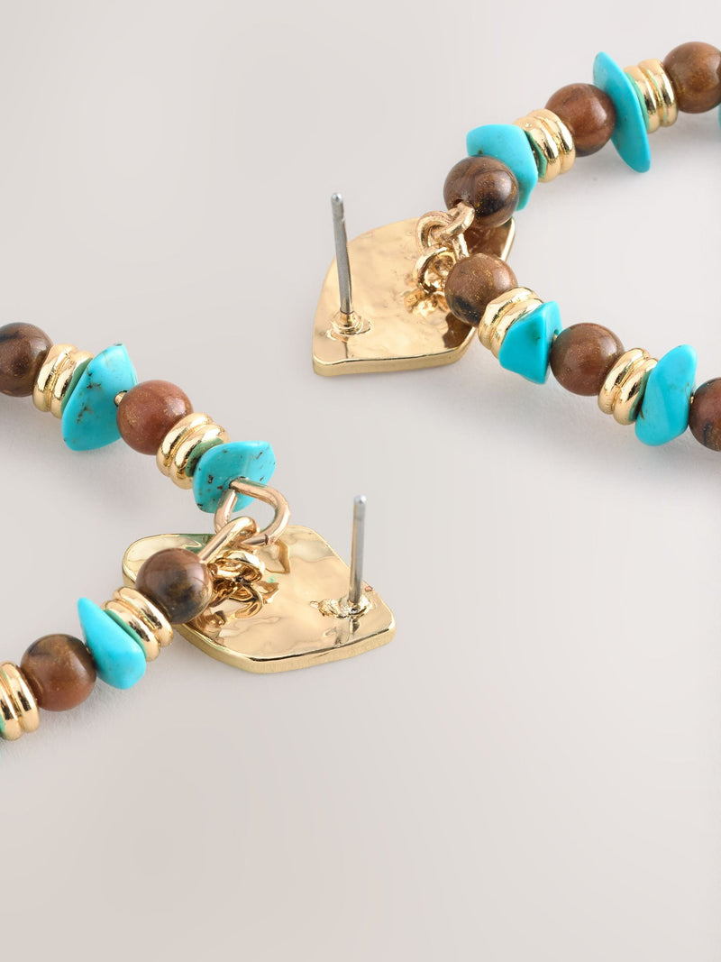 Turquoise and brown bead hoop earrings - British product