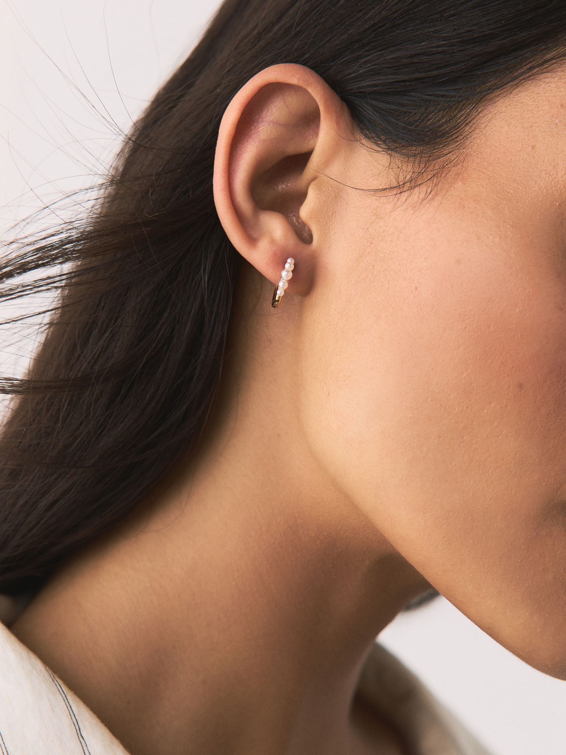 Silver Tone Pearl Effect Huggie Hoops