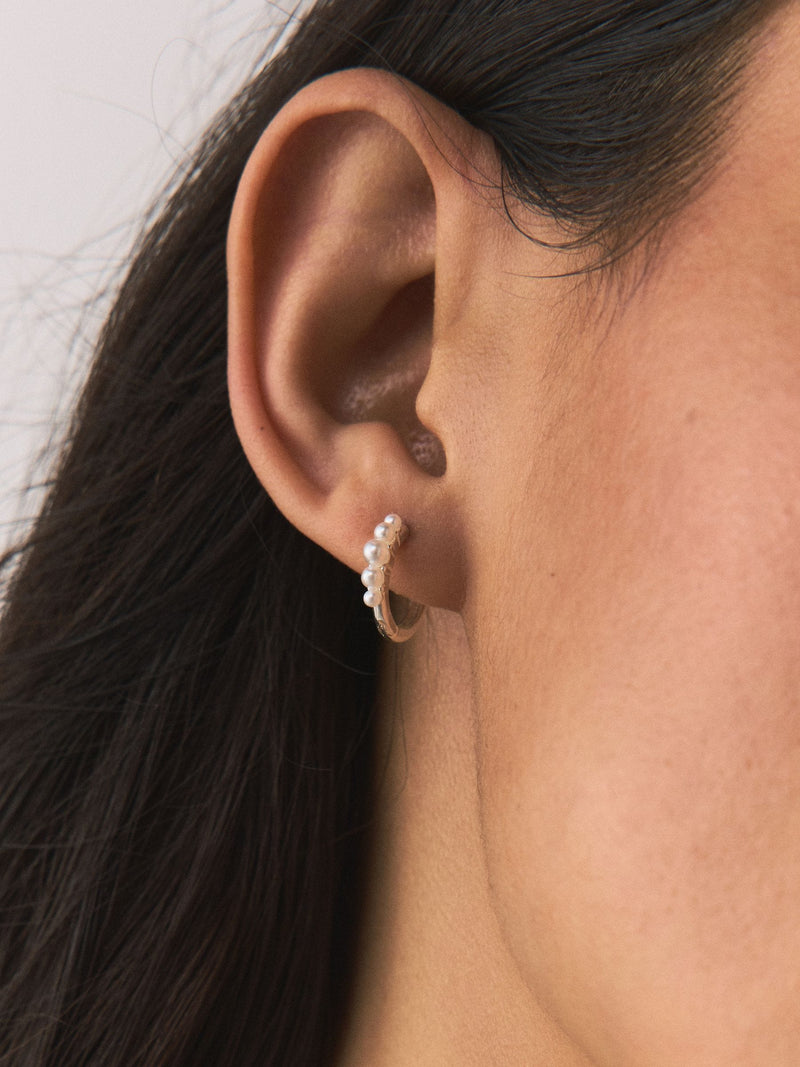 Silver tone pearl effect huggie hoops - British product