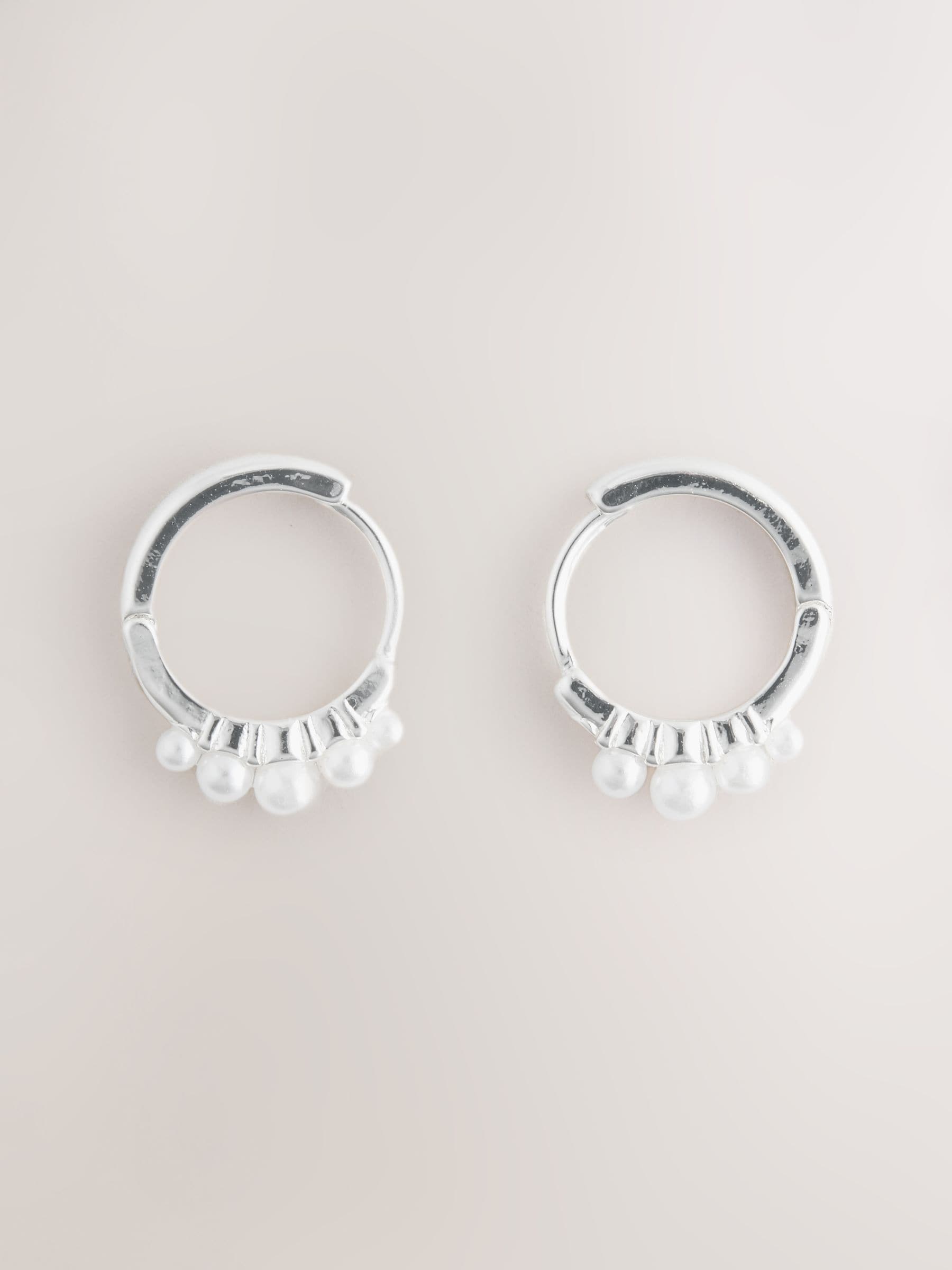 Silver tone pearl effect huggie hoops - British product