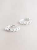 Silver tone pearl effect huggie hoops - British product