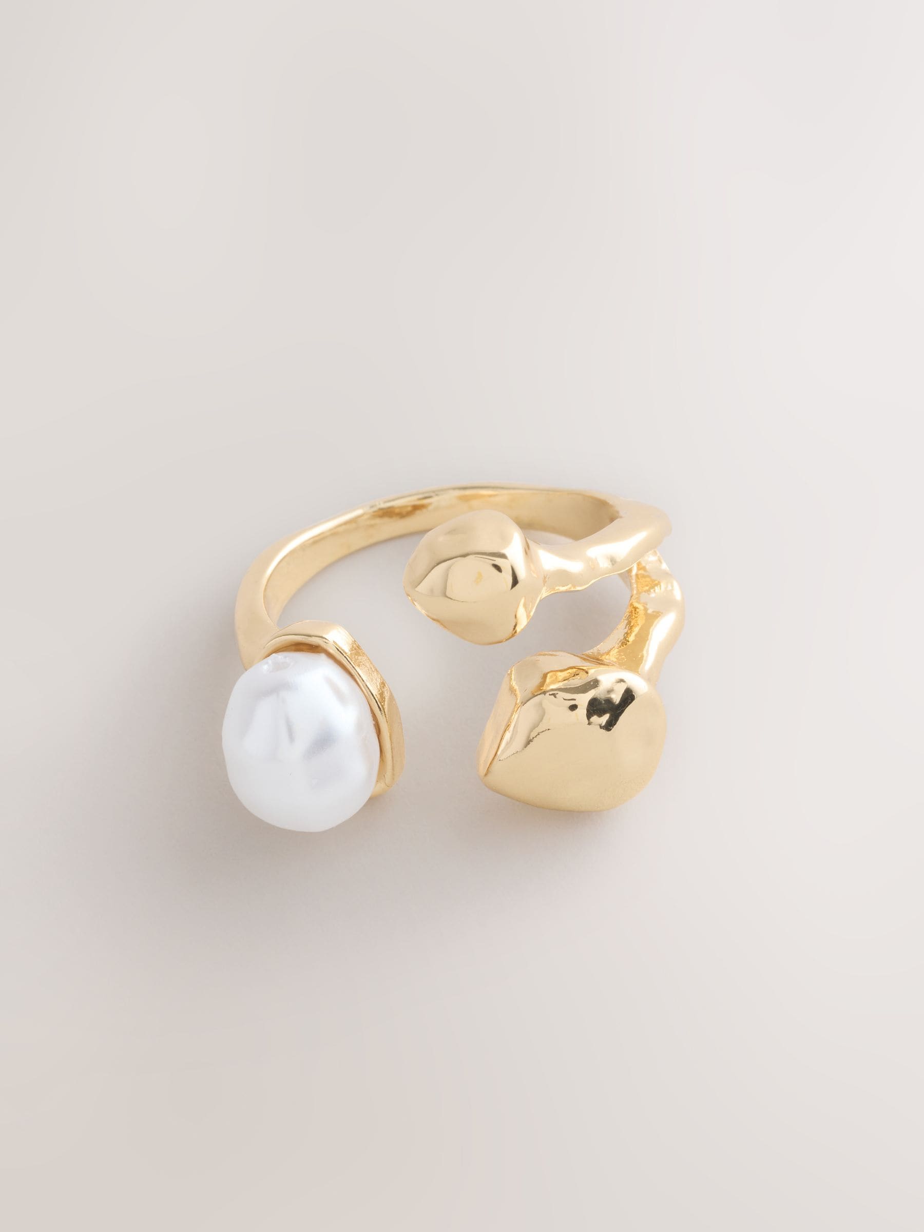 Gold tone pearl effect open ring, imported from the UK