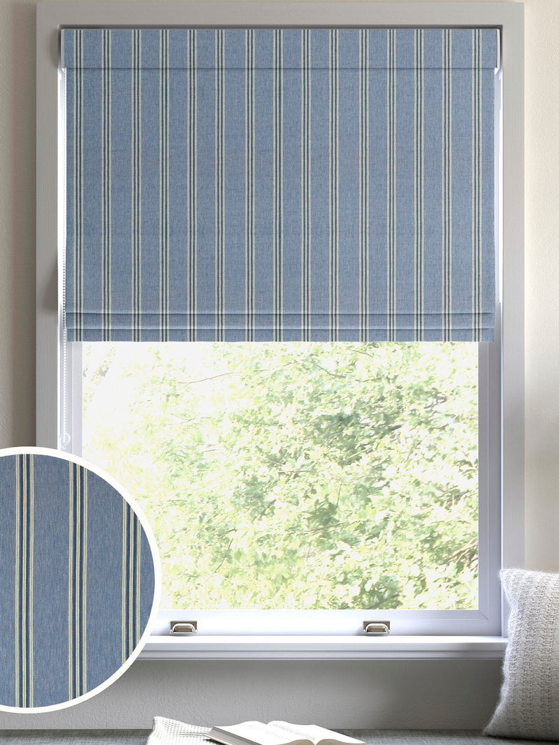 Meliora blue wide striped roman blind - British product