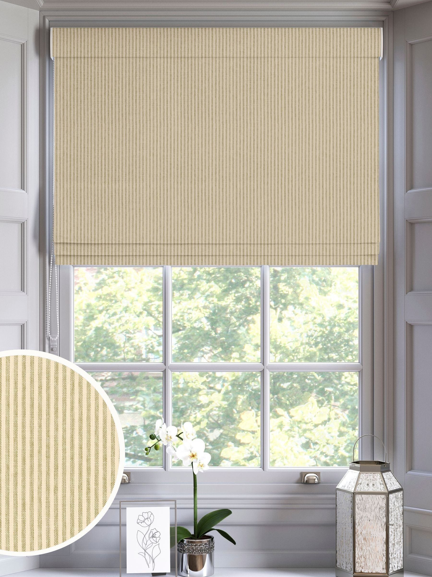 Green stitch stripe Roman blind, made to measure, UK version