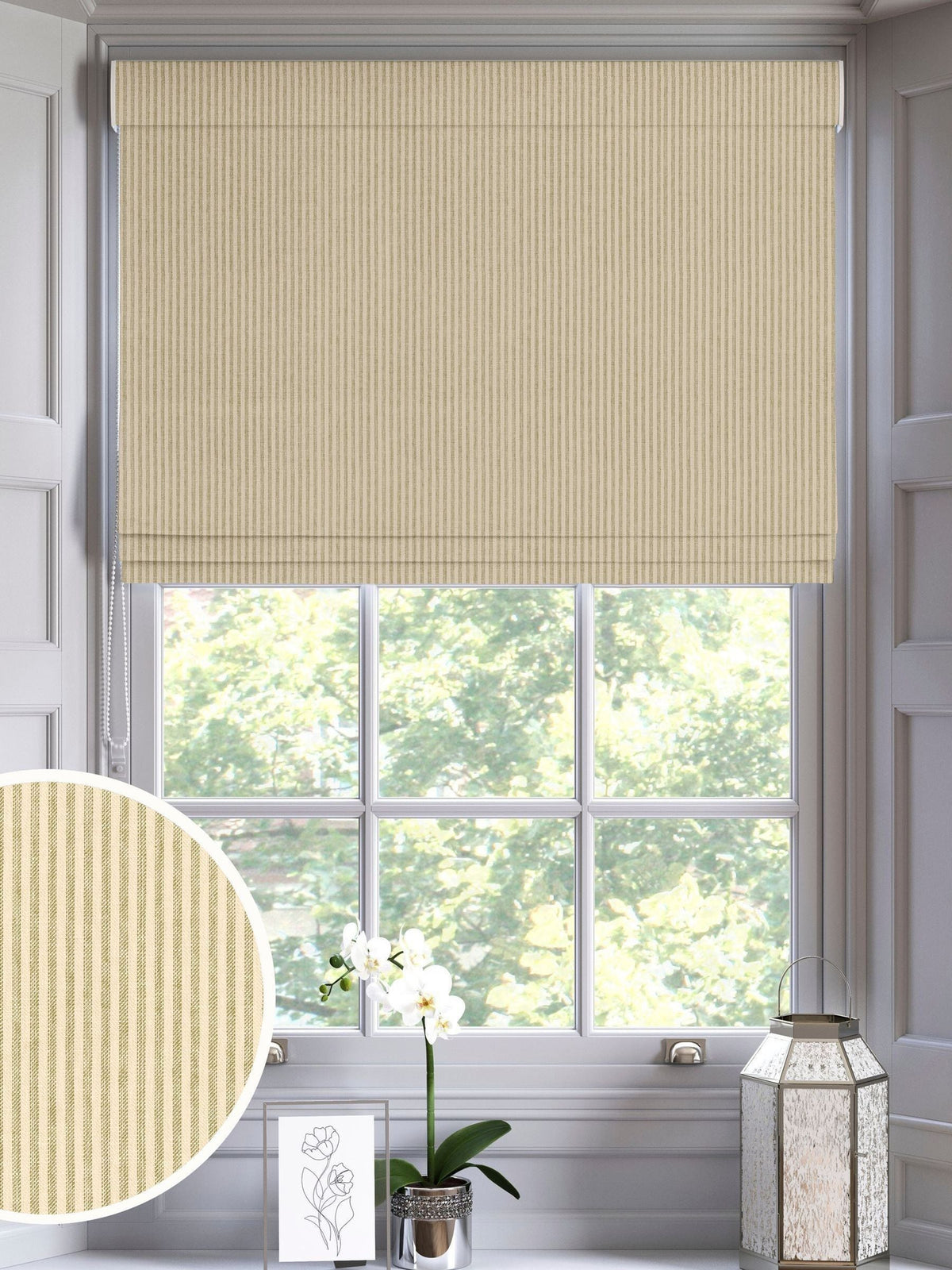 Green stitch stripe Roman blind, made to measure, UK version