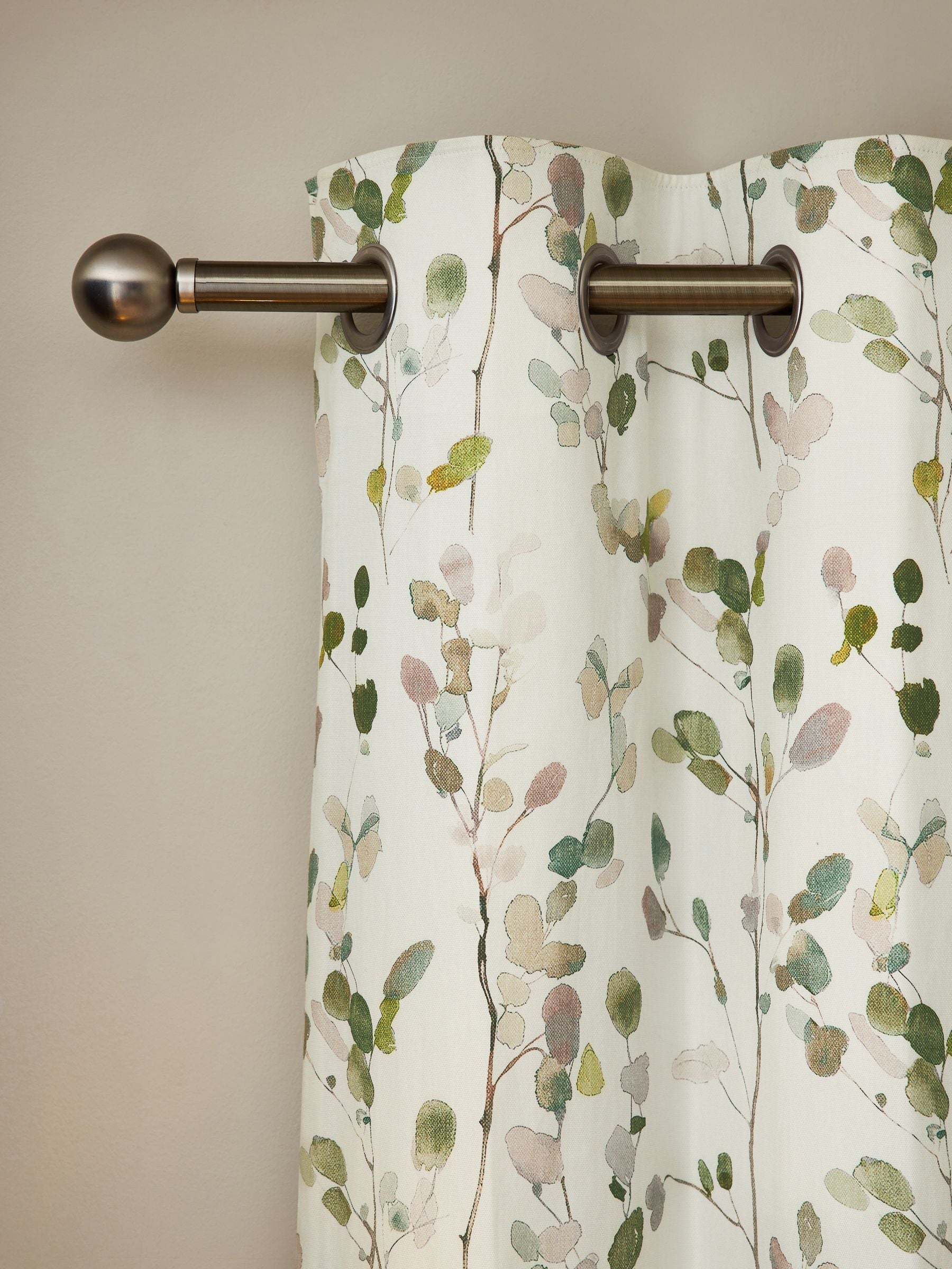 Natural/Green Honesty Leaf Floral Print Blackout/Thermal Eyelet Curtains