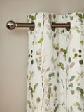 Natural/Green Honesty Leaf Floral Print Blackout/Thermal Eyelet Curtains