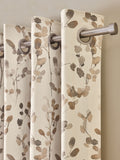 Natural/Brown Honesty Leaf Floral Print Blackout/Thermal Eyelet Curtains