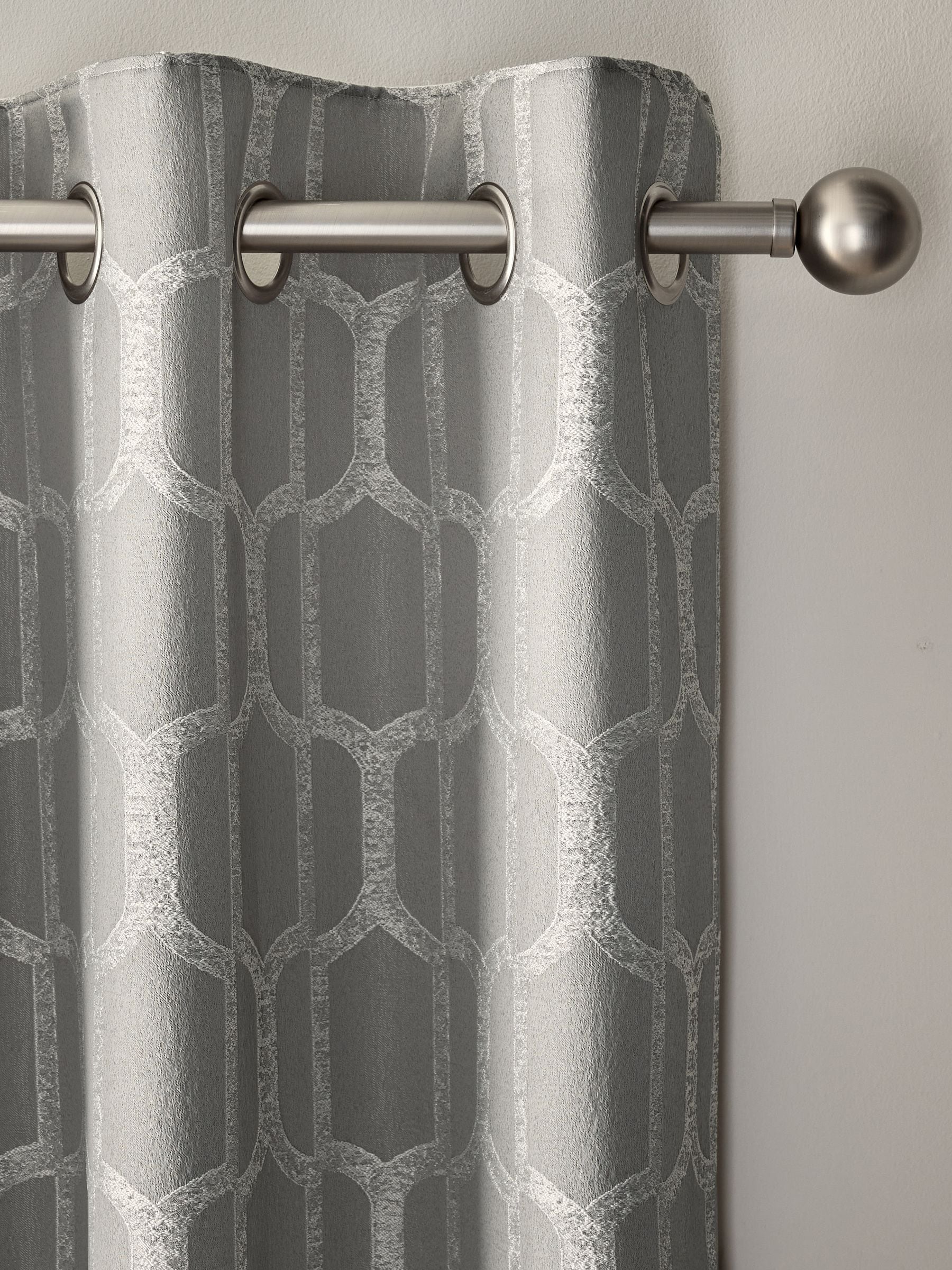 Silver Grey Eyelet Luxe Evie Geometric Jacquard Eyelet Curtains