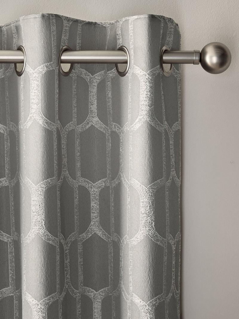 Silver Grey Eyelet Luxe Evie Geometric Jacquard Eyelet Curtains