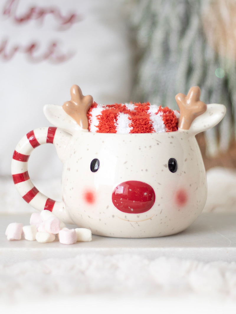 Something Different Brown Rudolph Reindeer mug and socks set, UK version