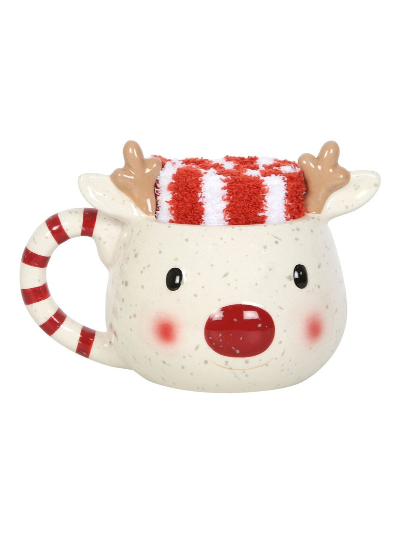 Something Different Brown Rudolph Reindeer mug and socks set, UK version