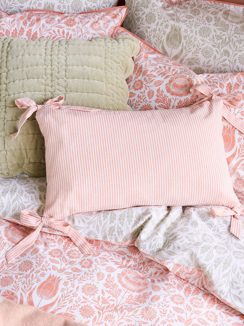 Laura Ashley pink stripe bow cushion 30x50cm - British product