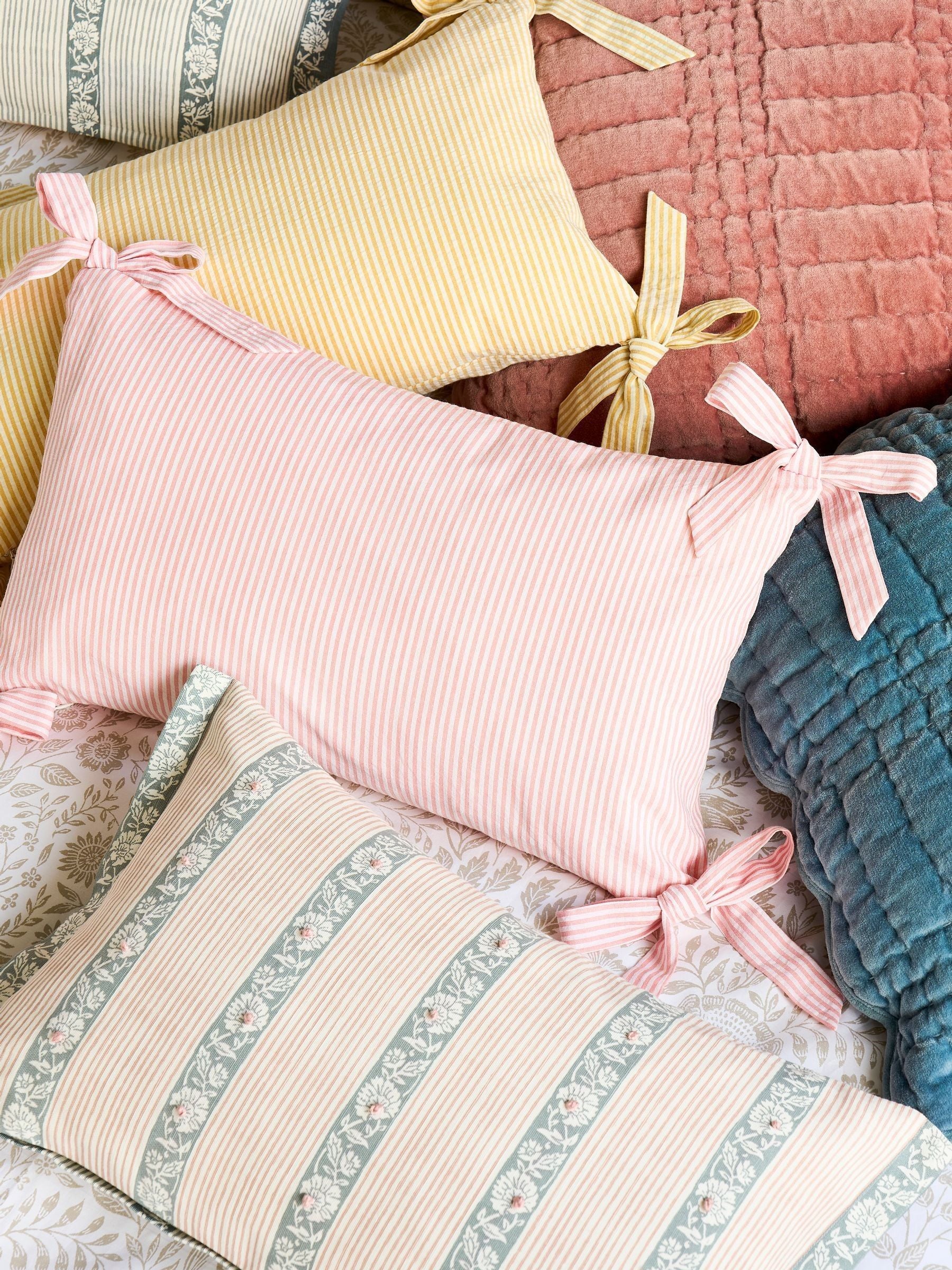 Laura Ashley pink stripe bow cushion 30x50cm - British product