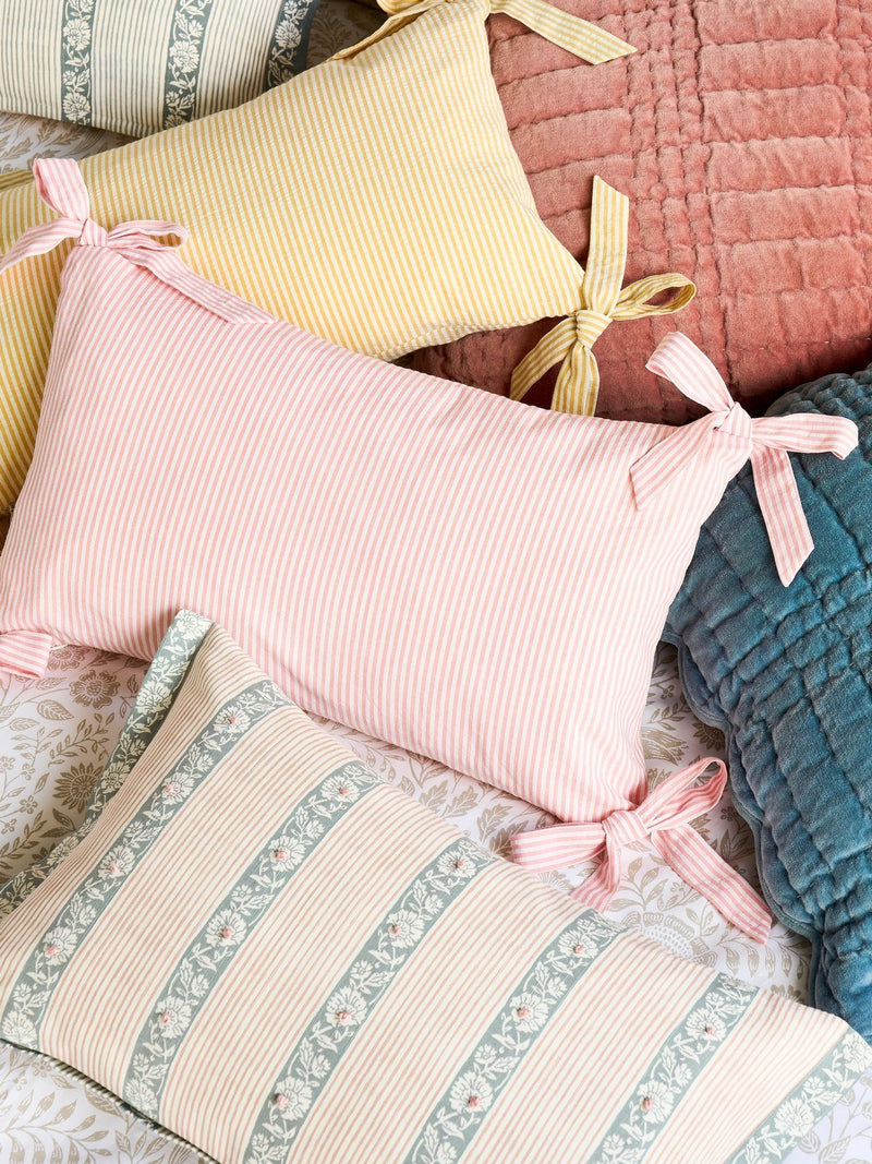 Laura Ashley pink stripe bow cushion 30x50cm - British product