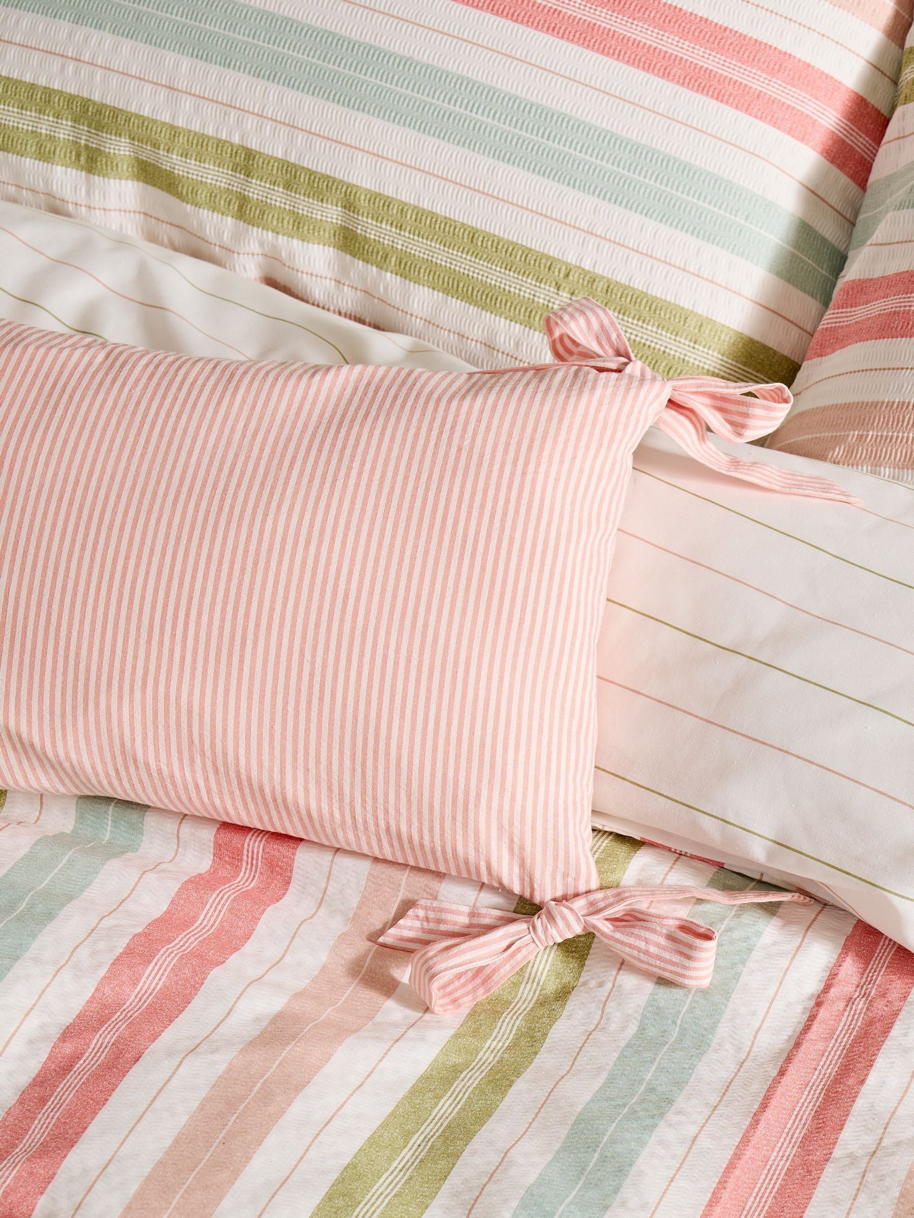 Laura Ashley pink stripe bow cushion 30x50cm - British product