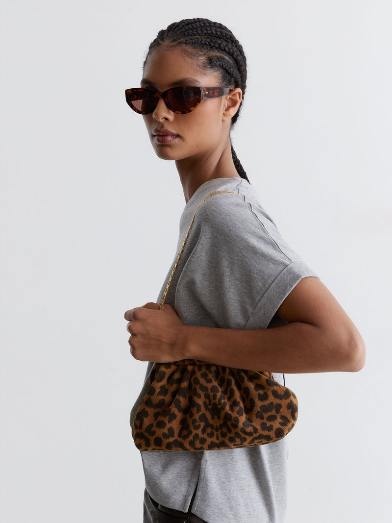 Reiss Animal Mia suede leopard print clutch bag, UK version