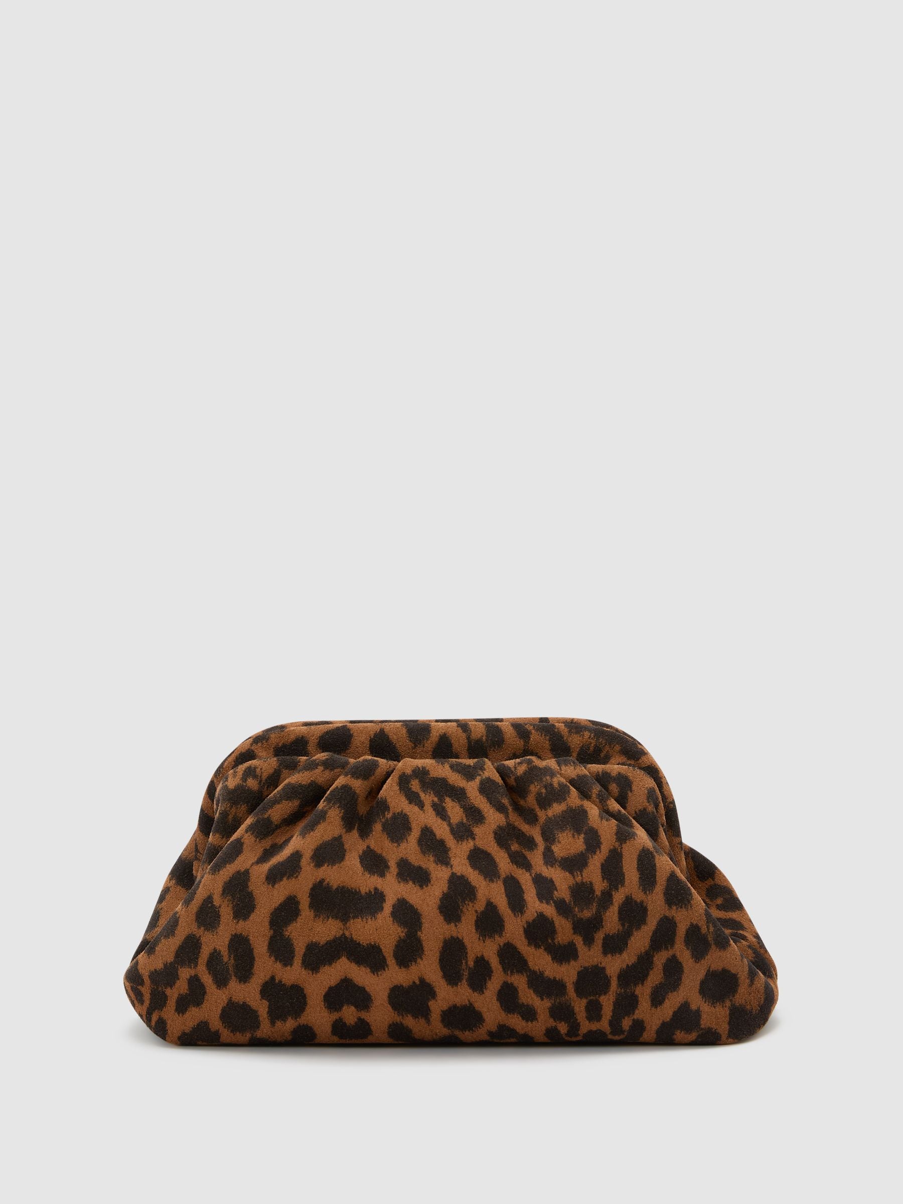 Reiss Animal Mia suede leopard print clutch bag, UK version