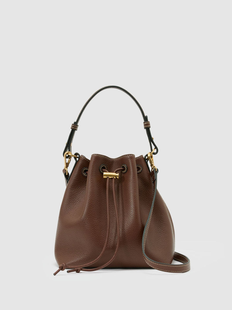 Reiss tan Esther grained-leather bucket bag, imported from the UK