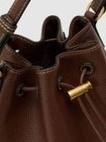 Reiss tan Esther grained-leather bucket bag, imported from the UK