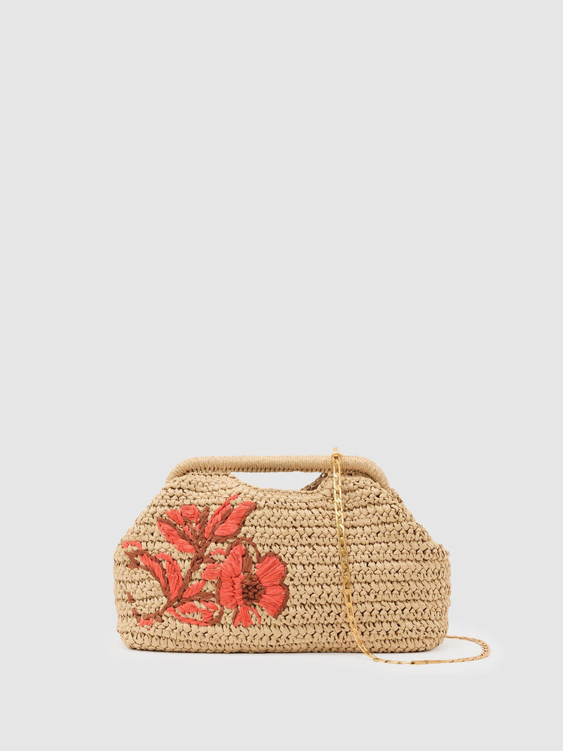 Reiss Gina raffia-effect embroidered clutch bag - British product