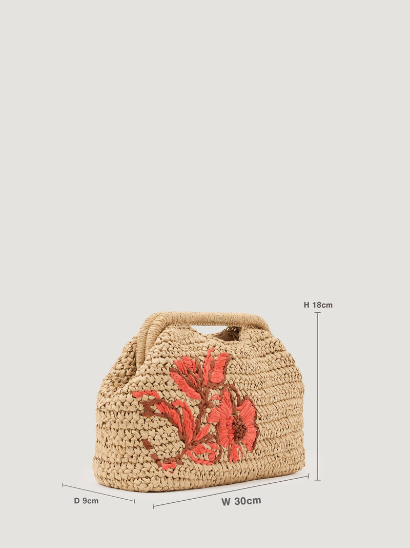 Reiss Gina raffia-effect embroidered clutch bag - British product