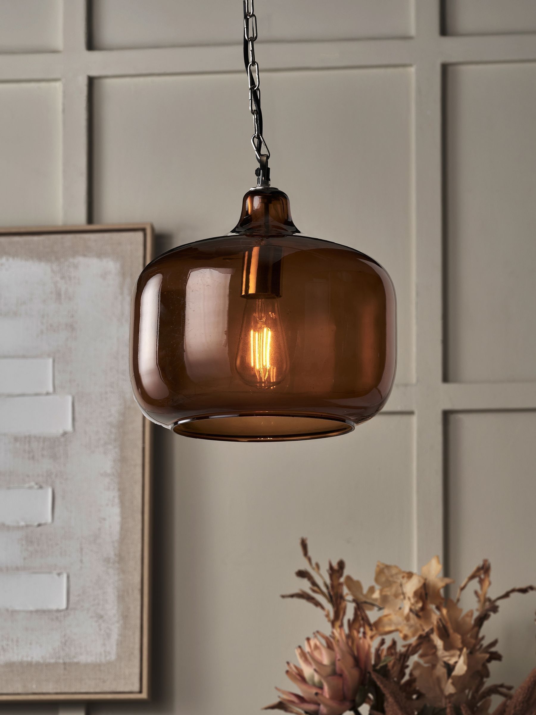 Pacific Amber glass pendant ceiling light, imported from the UK