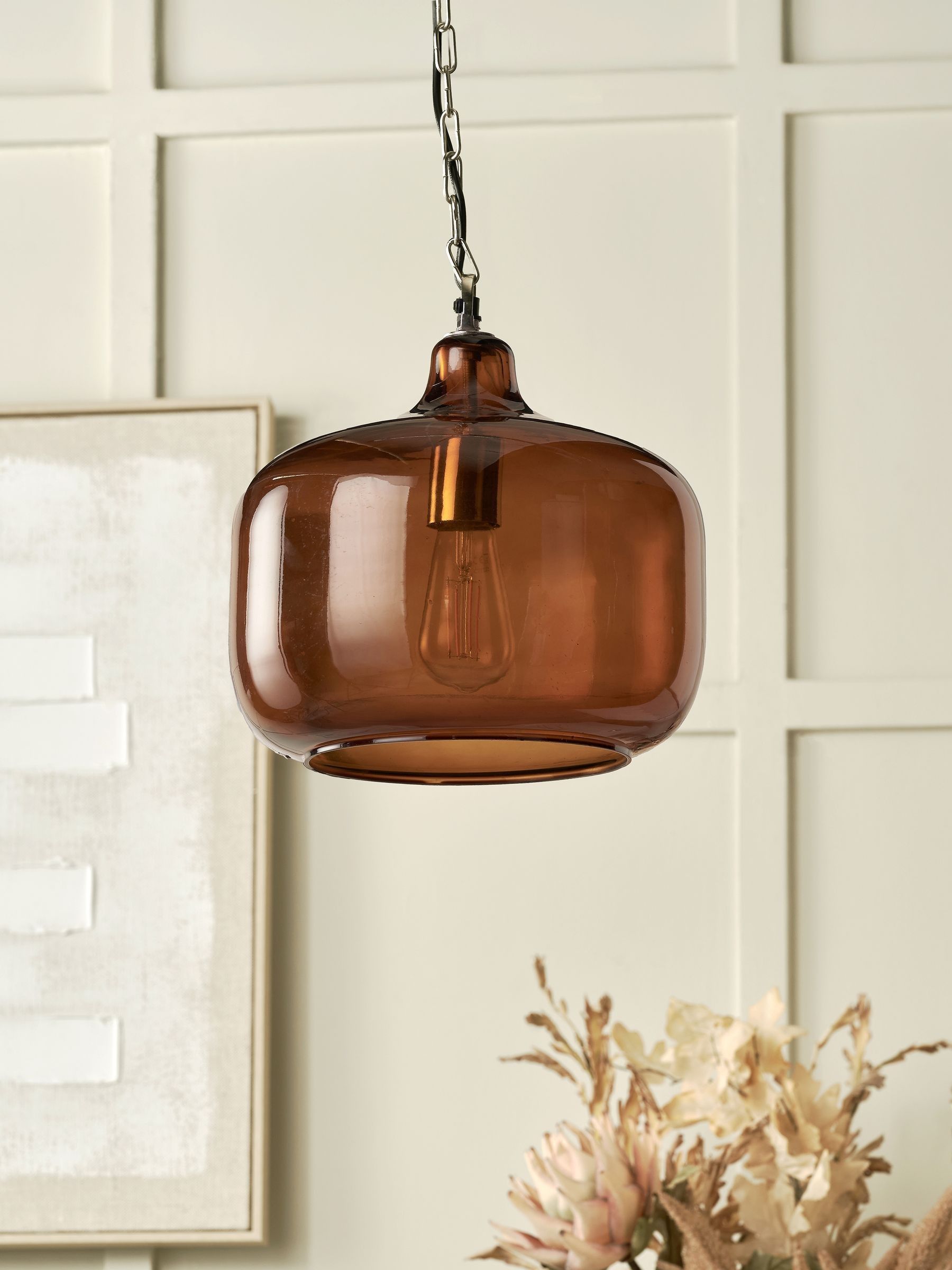 Pacific Amber glass pendant ceiling light, imported from the UK