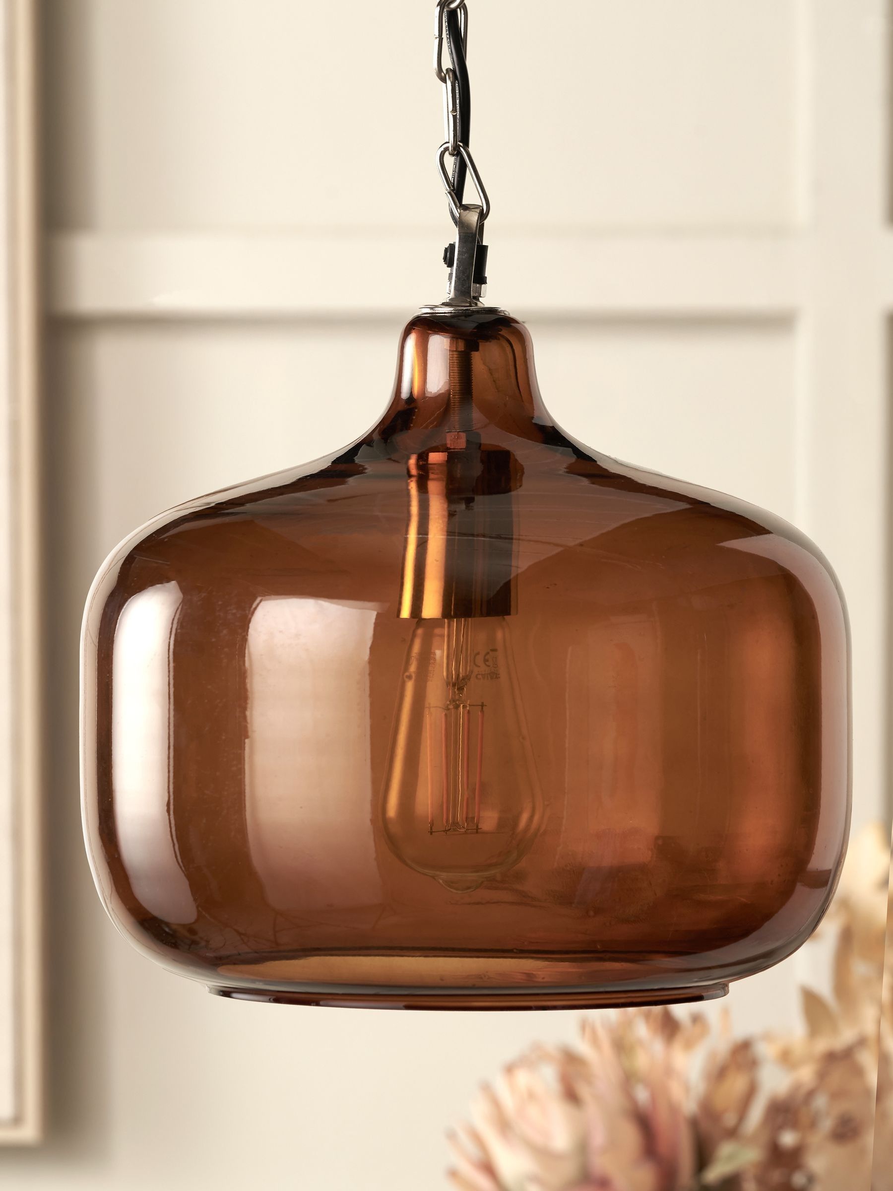 Pacific Amber glass pendant ceiling light, imported from the UK