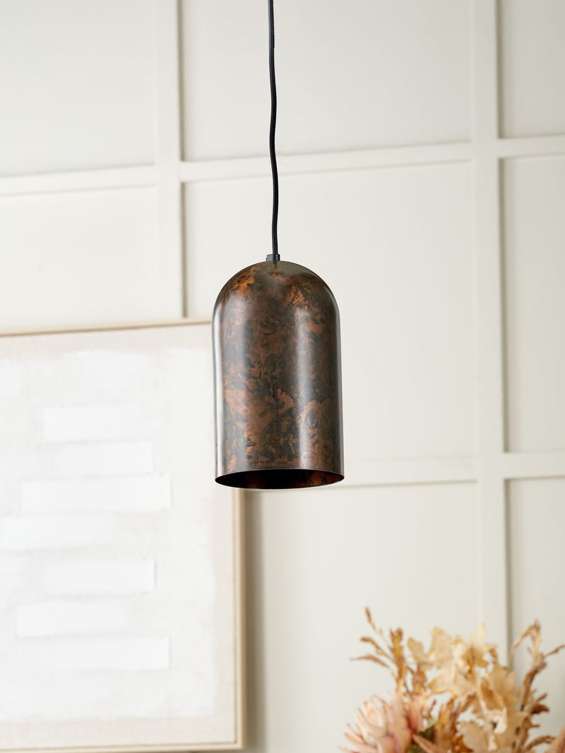 Pacific Copper Mason tall domed metal pendant light, imported from the UK