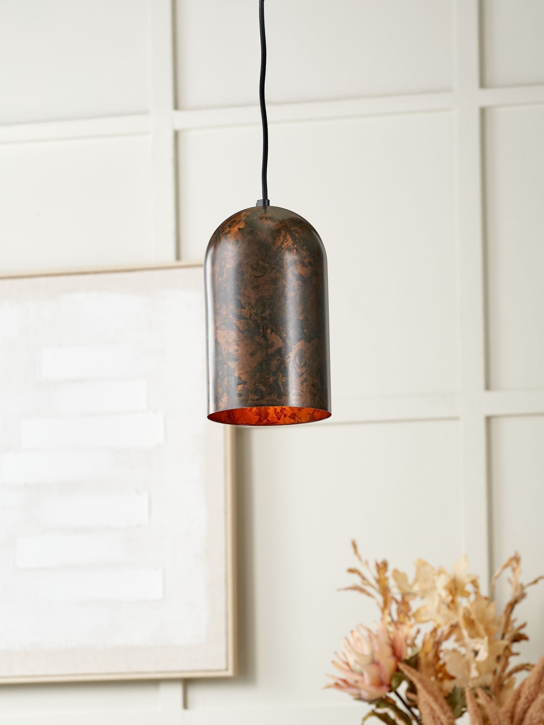 Pacific Copper Mason tall domed metal pendant light, imported from the UK