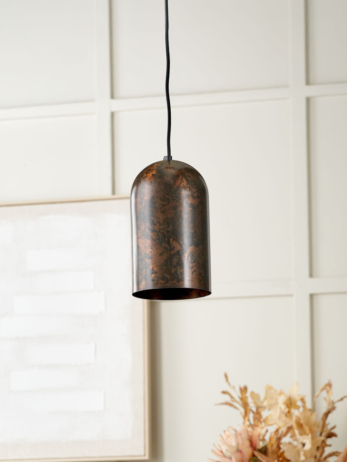 Pacific Copper Mason tall domed metal pendant light, imported from the UK