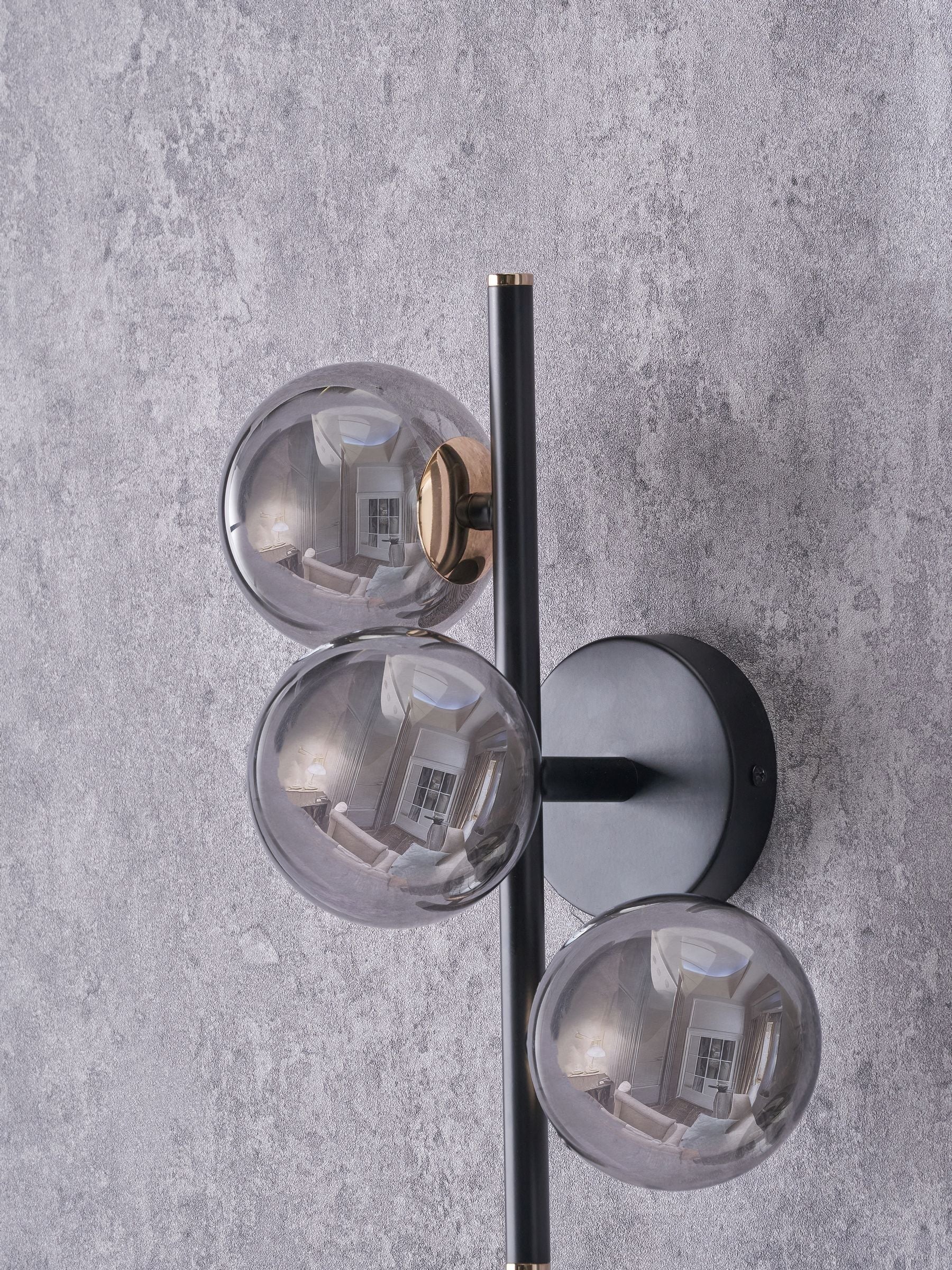 Pacific Smoke Blair glass ball metal wall light, UK version