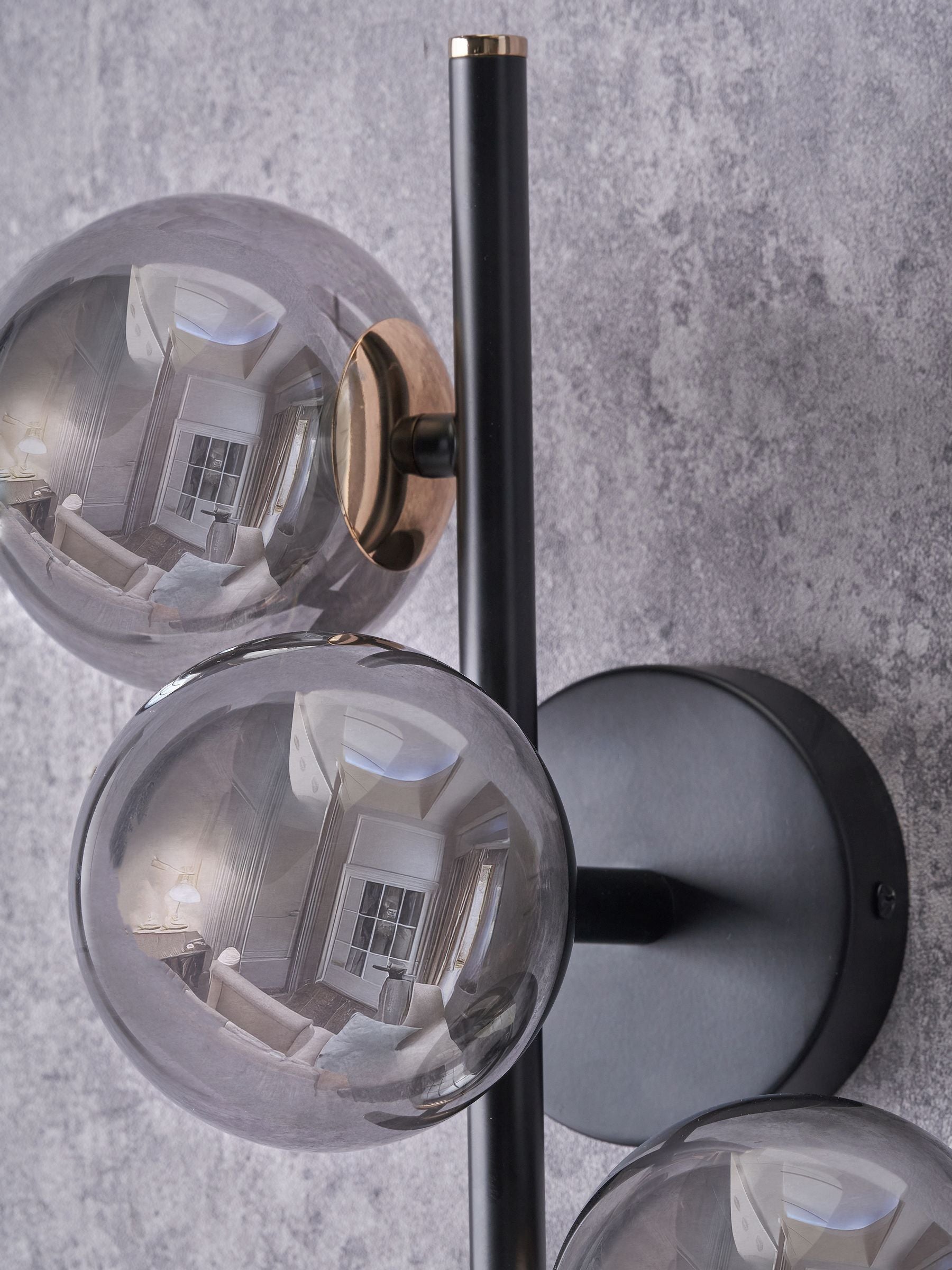 Pacific Smoke Blair glass ball metal wall light, UK version