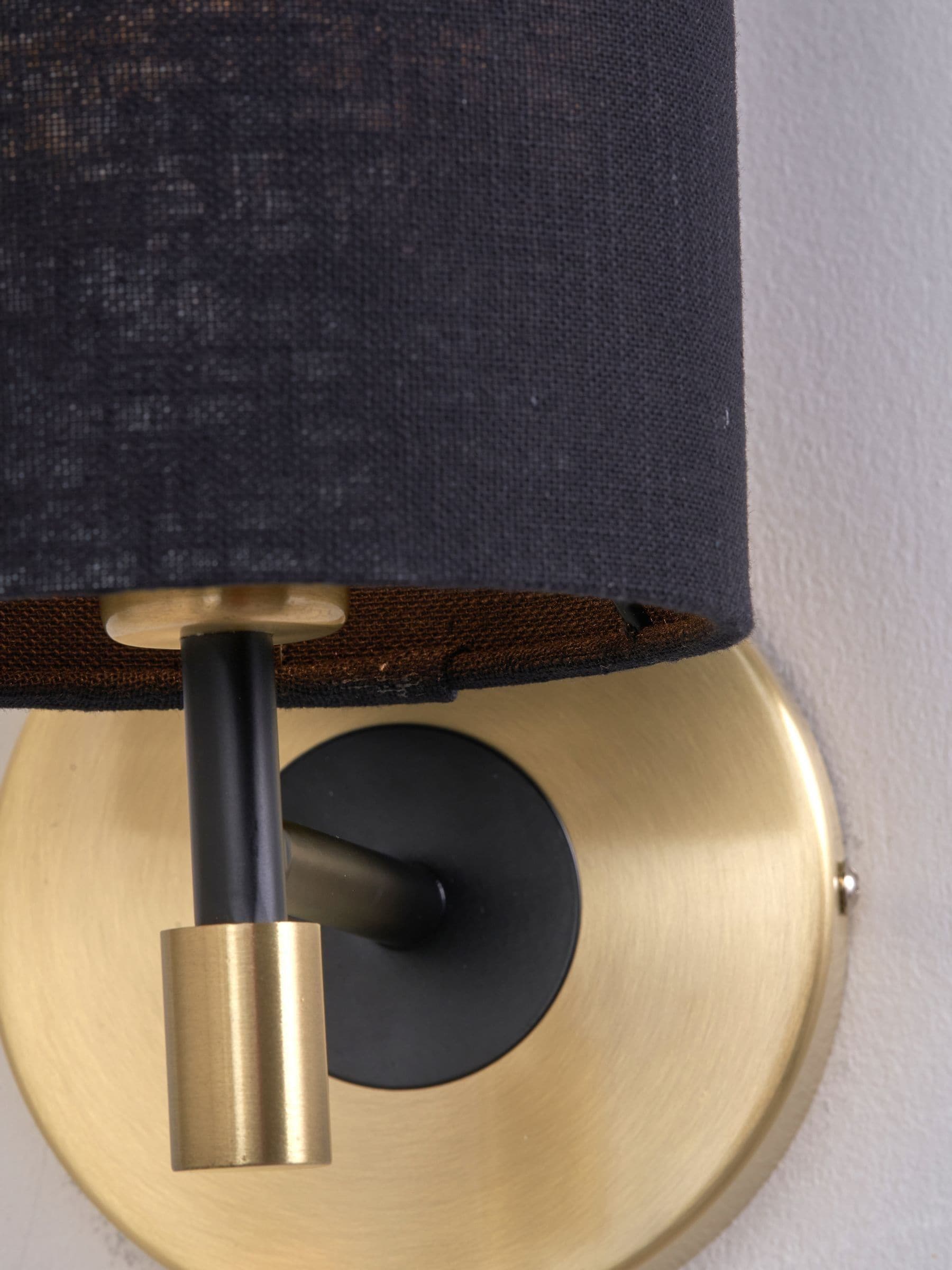 Pacific Black Bryce metal wall light with linen shade, imported from the UK