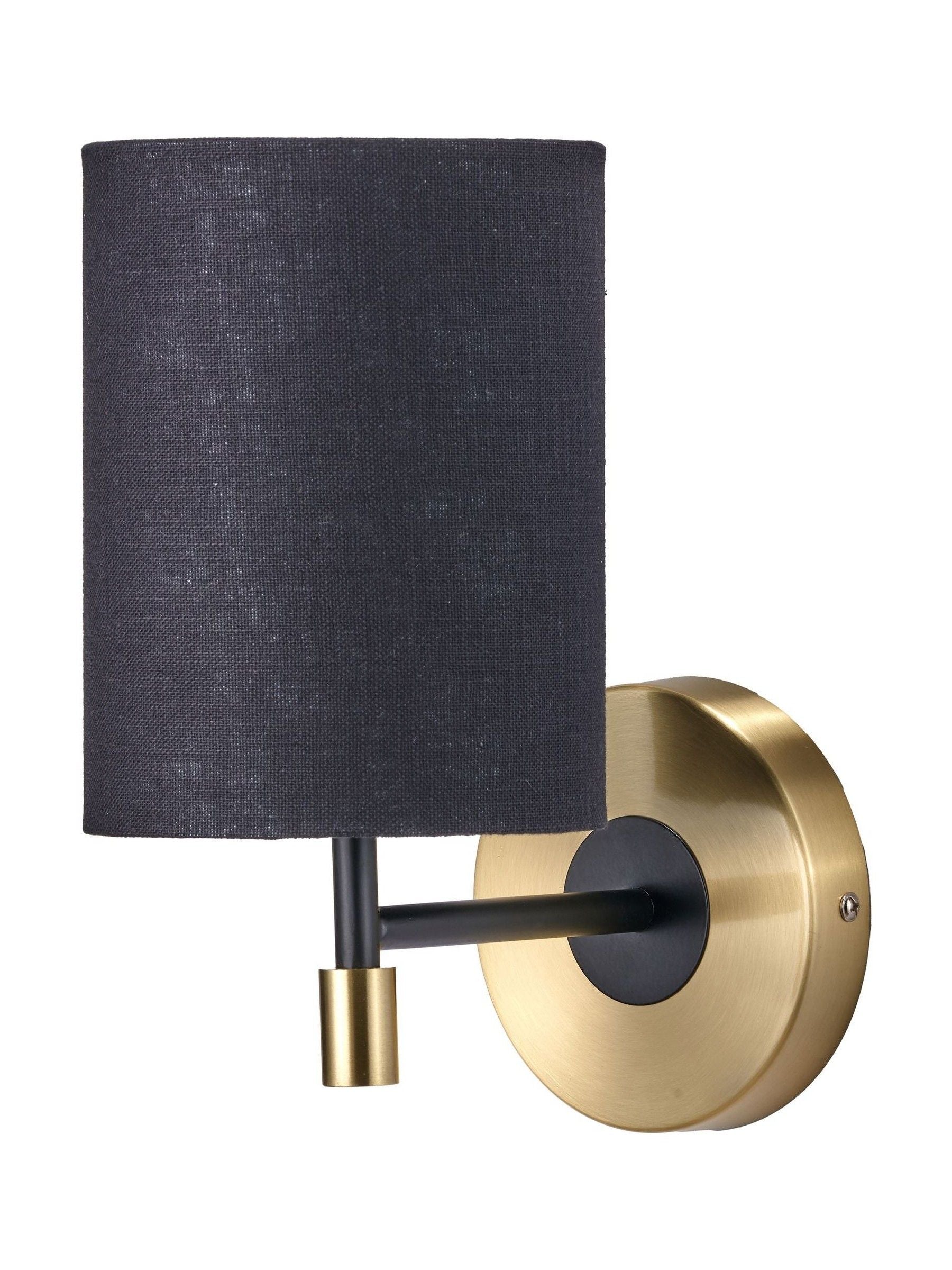 Pacific Black Bryce metal wall light with linen shade, imported from the UK