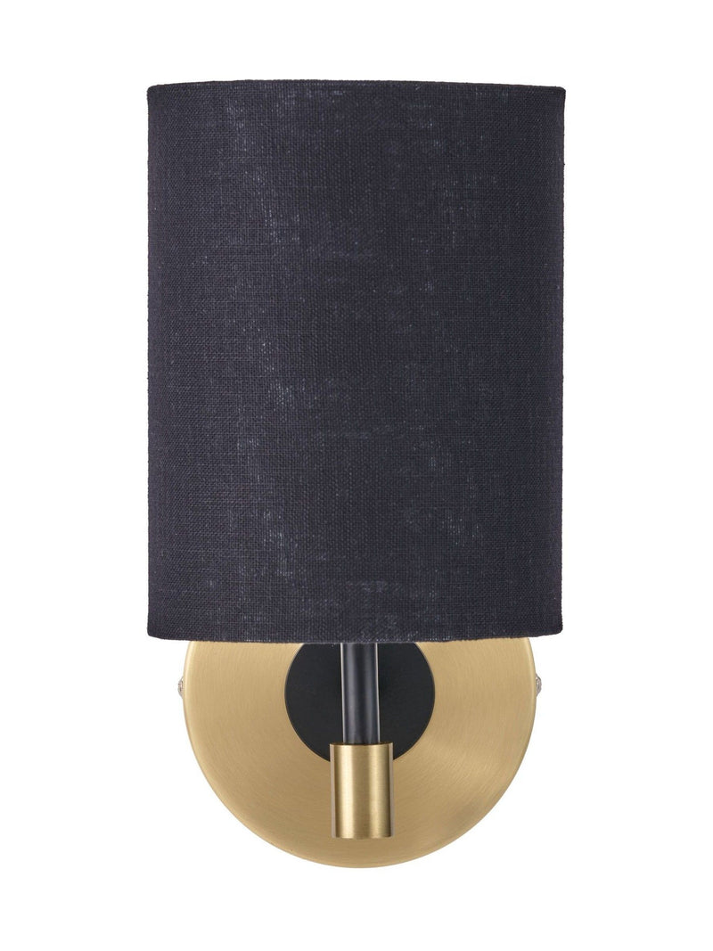 Pacific Black Bryce metal wall light with linen shade, imported from the UK