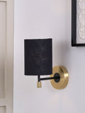 Pacific Black Bryce metal wall light with linen shade, imported from the UK