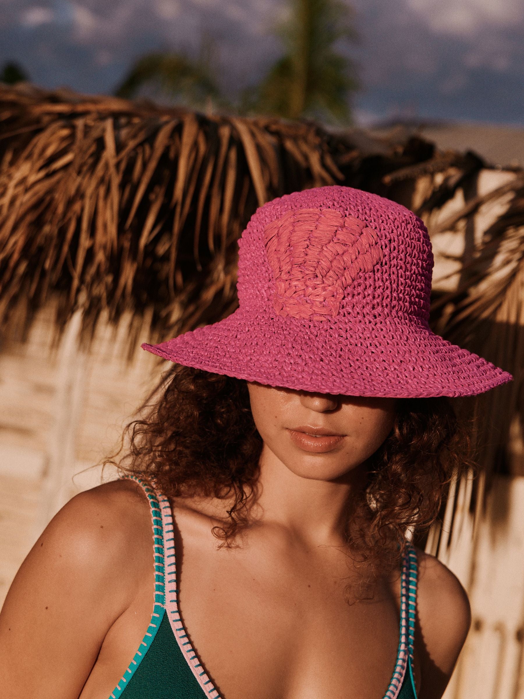 Pink shell detail bucket hat, imported from the UK