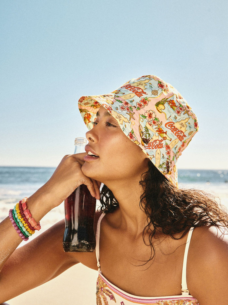 Coca Cola licensed map print bucket hat, imported from the UK