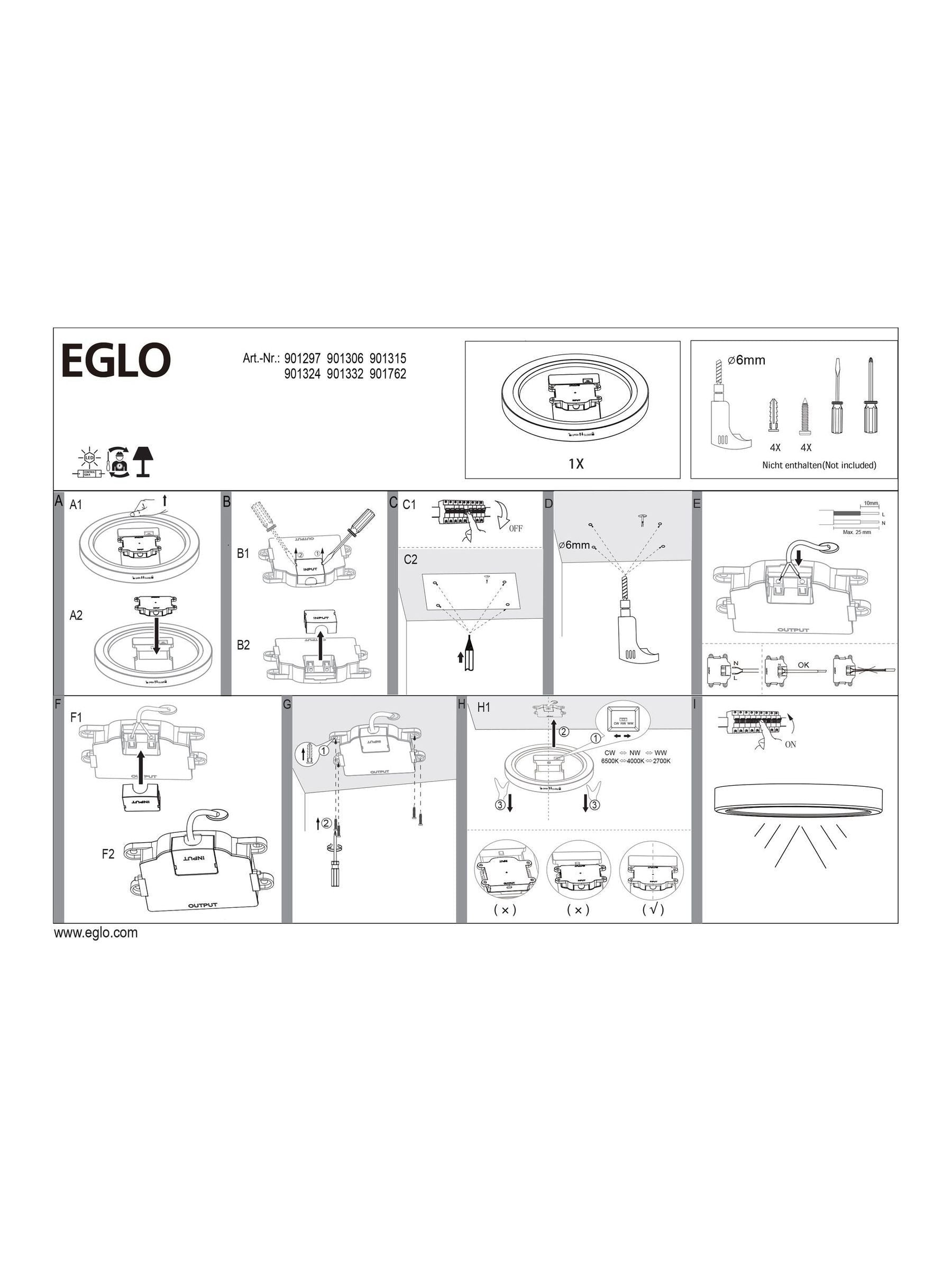 Eglo Fueva 6 white LED ceiling light 165mm (British brand)