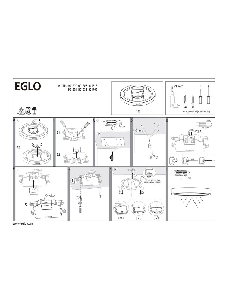 Eglo Fueva 6 white LED ceiling light 165mm (British brand)