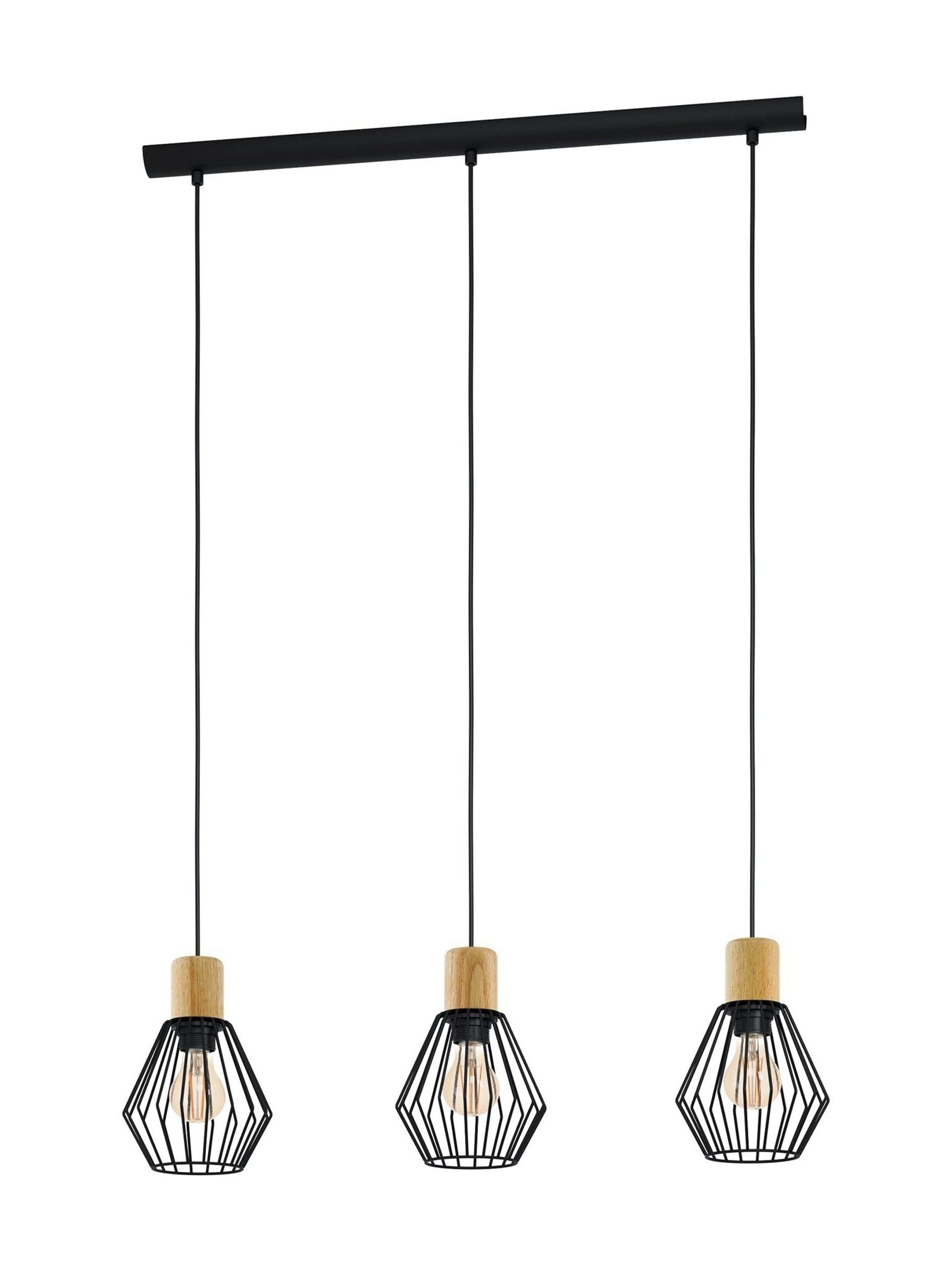 Eglo Palmorla pendant ceiling light black wood 3-light (British brand)