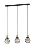 Eglo Palmorla pendant ceiling light black wood 3-light (British brand)