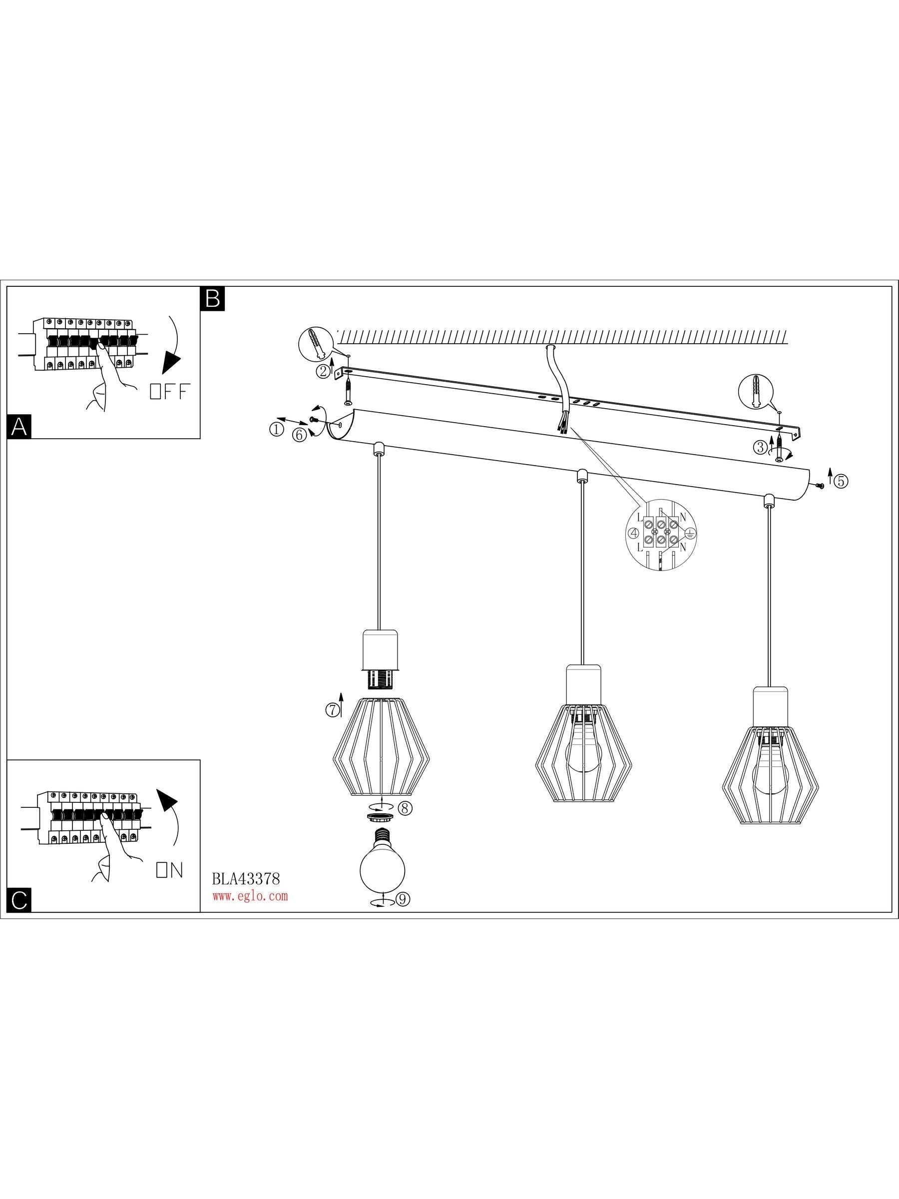 Eglo Palmorla pendant ceiling light black wood 3-light (British brand)
