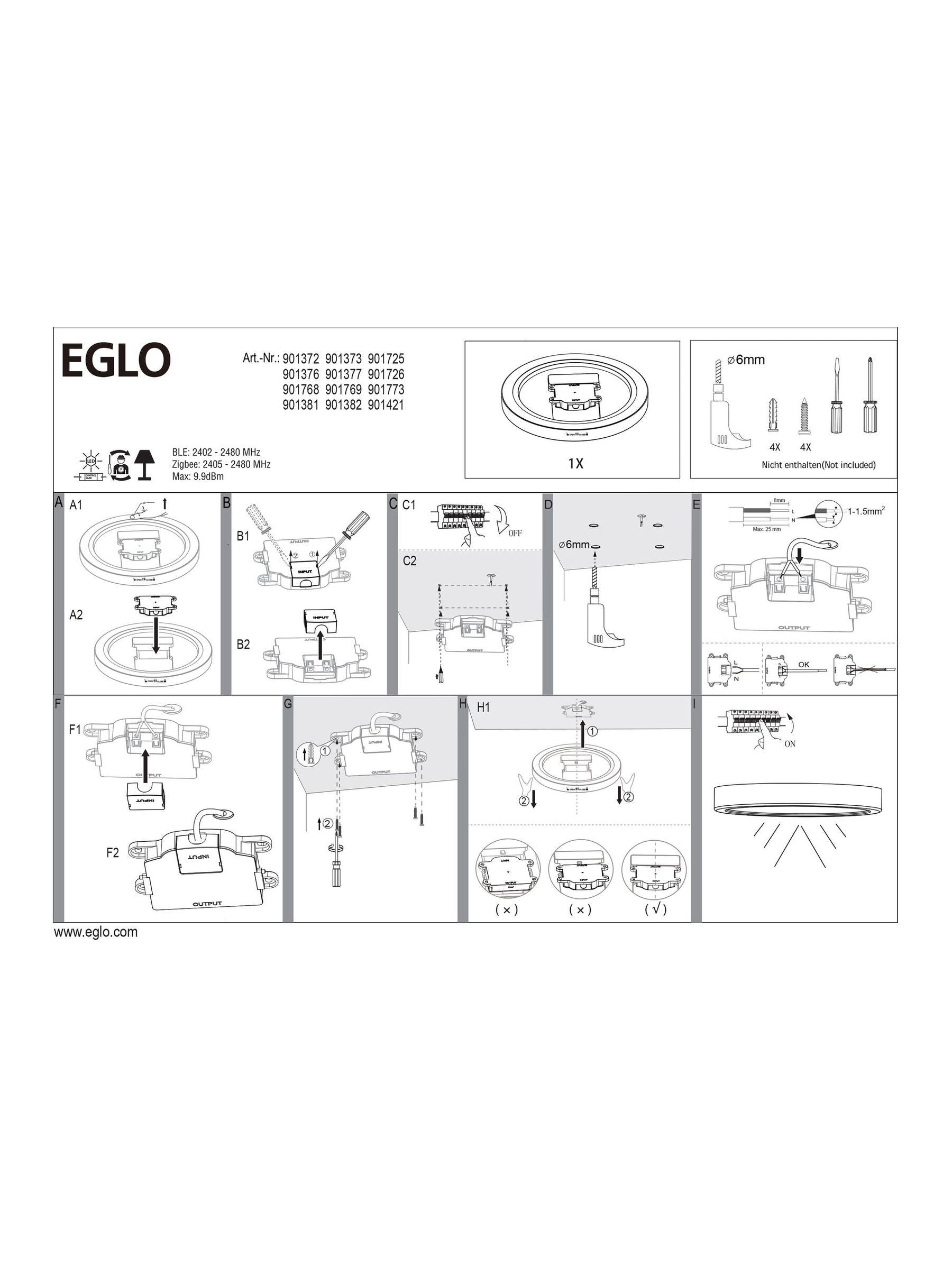Eglo Black Fueva 6-Z Smart RGB IP44 Ceiling Light
